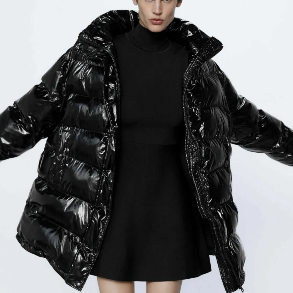 Zara A Line Shiny Puffer, size small